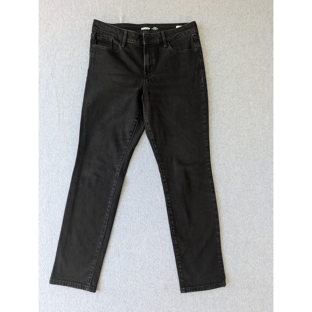 Old Navy Jeans Power Slim Straight Womens 10 Black Mid Rise Stretch Denim